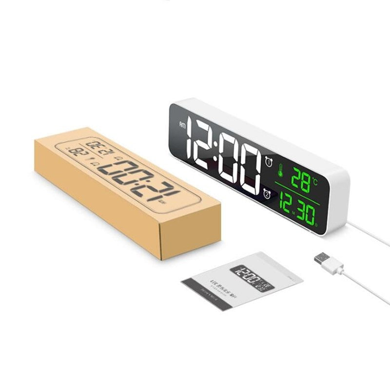 LED Digital Alarm Clock Snooze Temperature Date Display USB Desktop Strip Mirror LED Clocks for Living Room Decoration