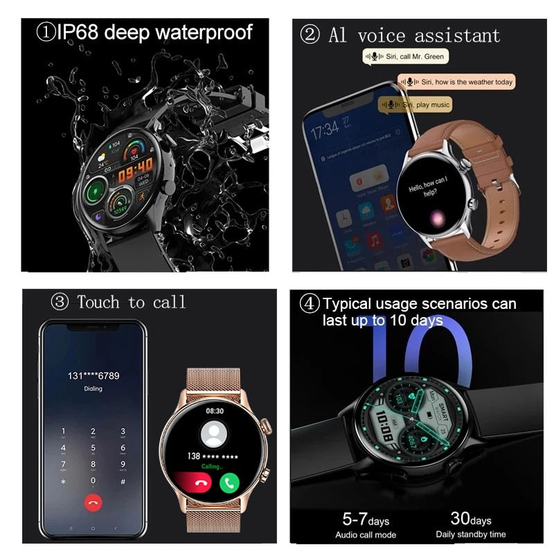 2022 NFC Smartwatch Women AMOLED HD Screen Always Display The Time Bluetooth Call IP68 Waterproof Smart Watch For Samsung Huawei