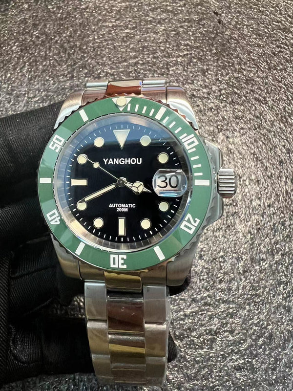 YANGHOU BRAND Men Mechanical Wristwatch black dial green bezel 41mm Stainless Steel Men Watch NH35 Sapphire Glass Men Watches
