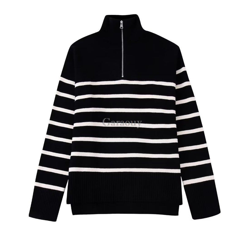 Garaouy 2022 Autumn Women's Slit Loose O Neck Long Sleeve Striped Sweater Lazy Soft Knit Jumper Female All-match Pullover Mujer