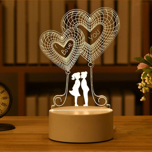 Romantic Love 3D Acrylic Led Lamp for Home Children&#39;s Night Light Table Lamp Birthday Party Decor Valentine&#39;s Day Bedside Lamp