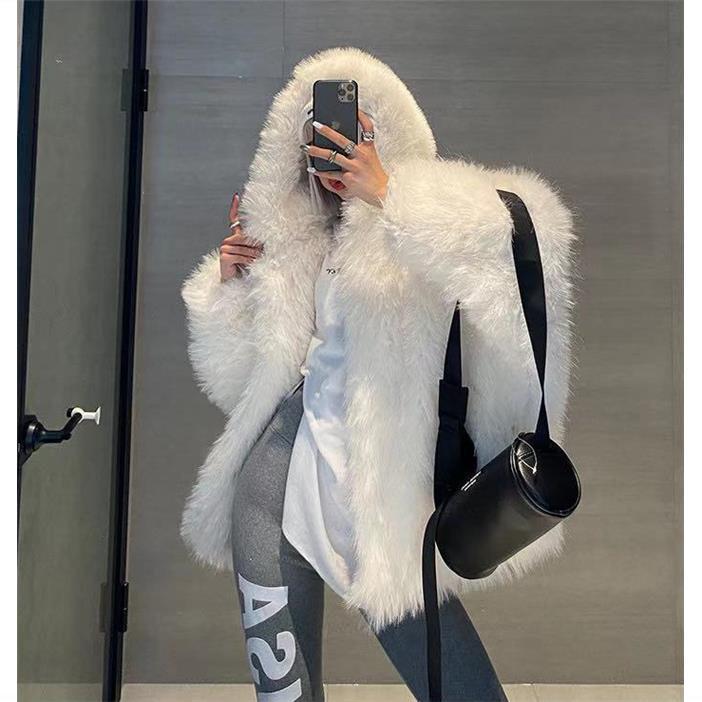 2022 Winter Fur Coat Women Imitation Fox Hair Korean Version of The New Faux Fur Coat Hooded Fox Fur Long Fur Collar Jackets