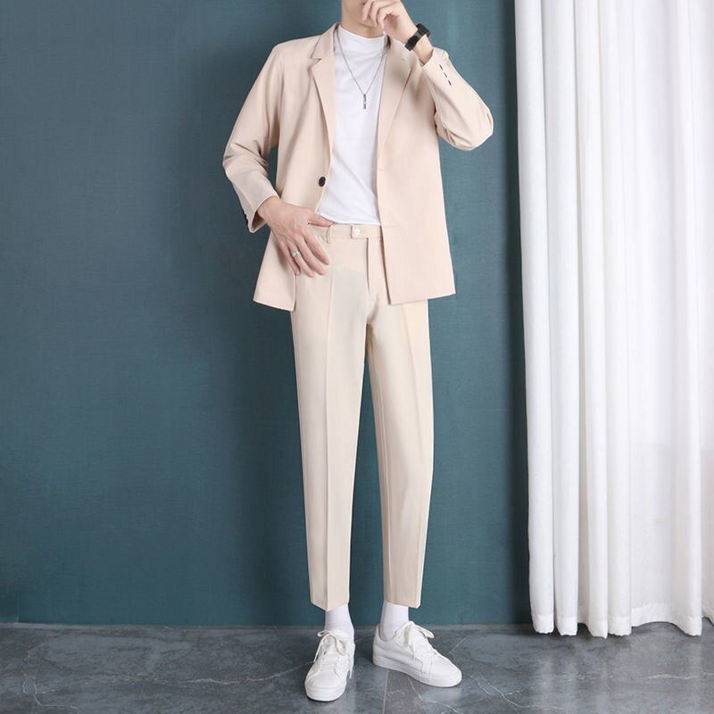 2022 Summer Casual Men&#39;s Suit Simple Jacket T-shirt Trousers Three Piece Set Office Blazer Elegant Dress Men&#39;s Suits Tracksuit