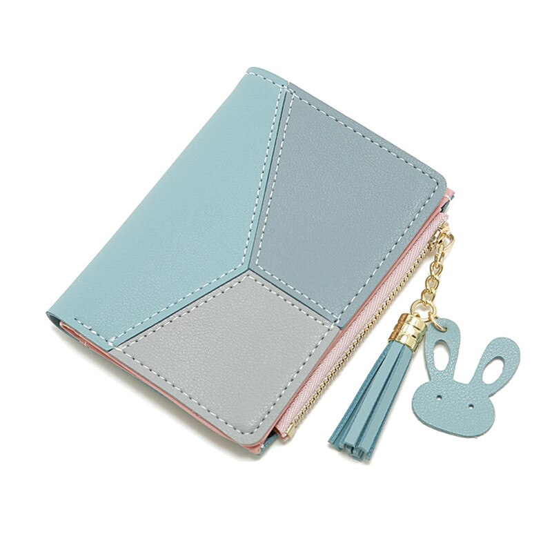 2022 Fashion Small Wallet Women Purse Simple Short Soft Pu Leather Ladies Wallet Card Holder Tassel Patchwork Tri-fold Wallet