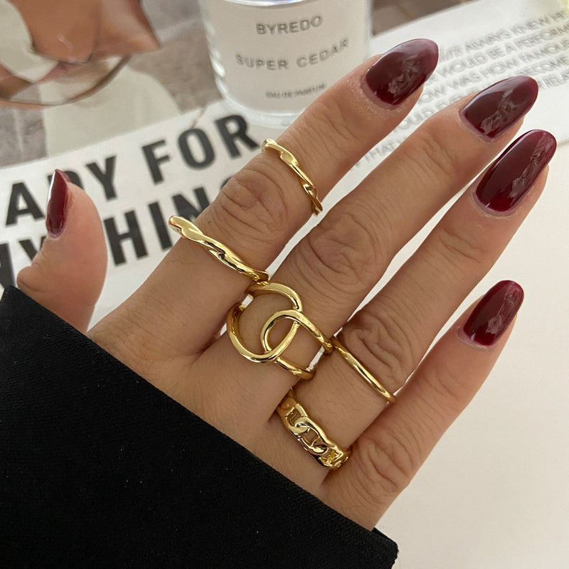 LATS Bohemian Gold Color Chain Rings Set for Women Fashion Boho Coin Snake Moon Star Rings Party 2022 Female Trend Jewelry Gifts