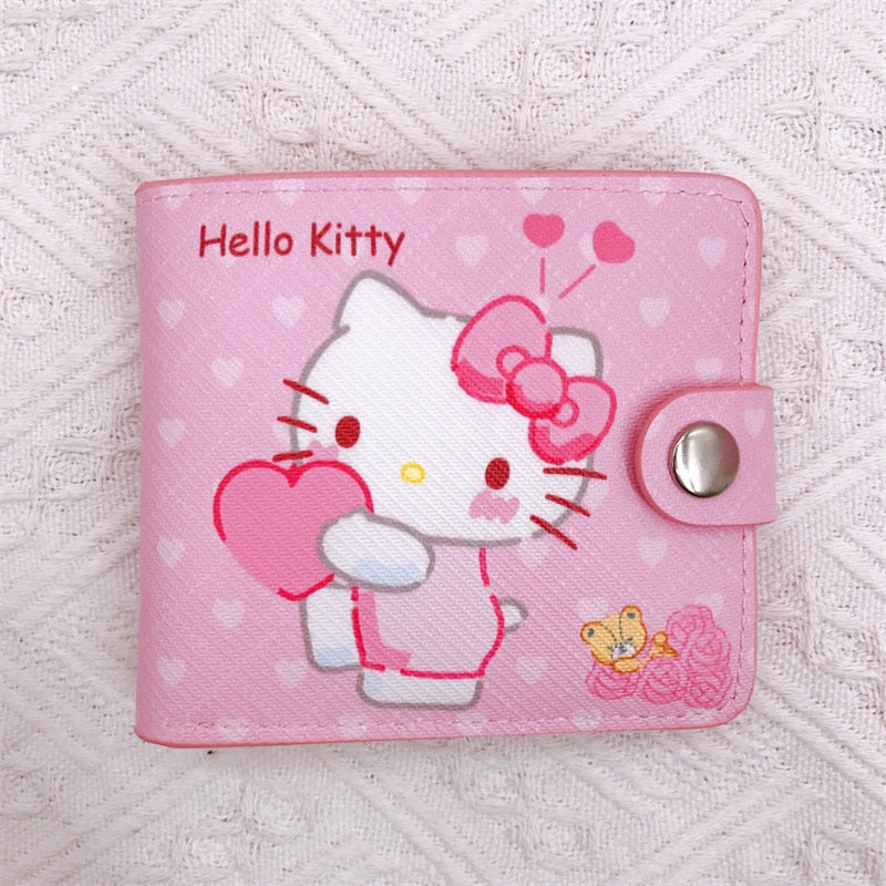 Kawaii Hello Kitty Cinnamoroll My Melody Kuromi Sanrios New Pu Casual Money Bag Coin Purse Card Holder Wallet with Buttons