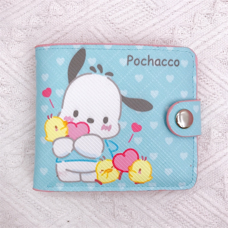 Kawaii Hello Kitty Cinnamoroll My Melody Kuromi Sanrios New Pu Casual Money Bag Coin Purse Card Holder Wallet with Buttons