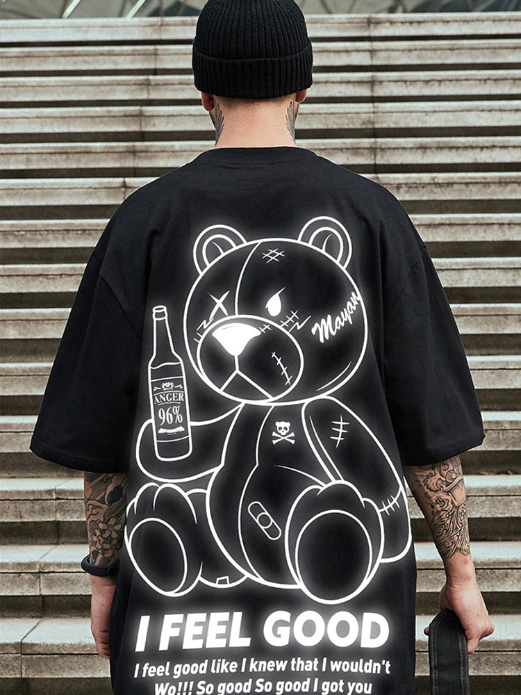 Men Harajuku Fashion T Shirt Bear beer print Kawaii Tshirt Hip Hop Streetwear T-Shirts 2022 Summer Casual Oversized Tees Tops