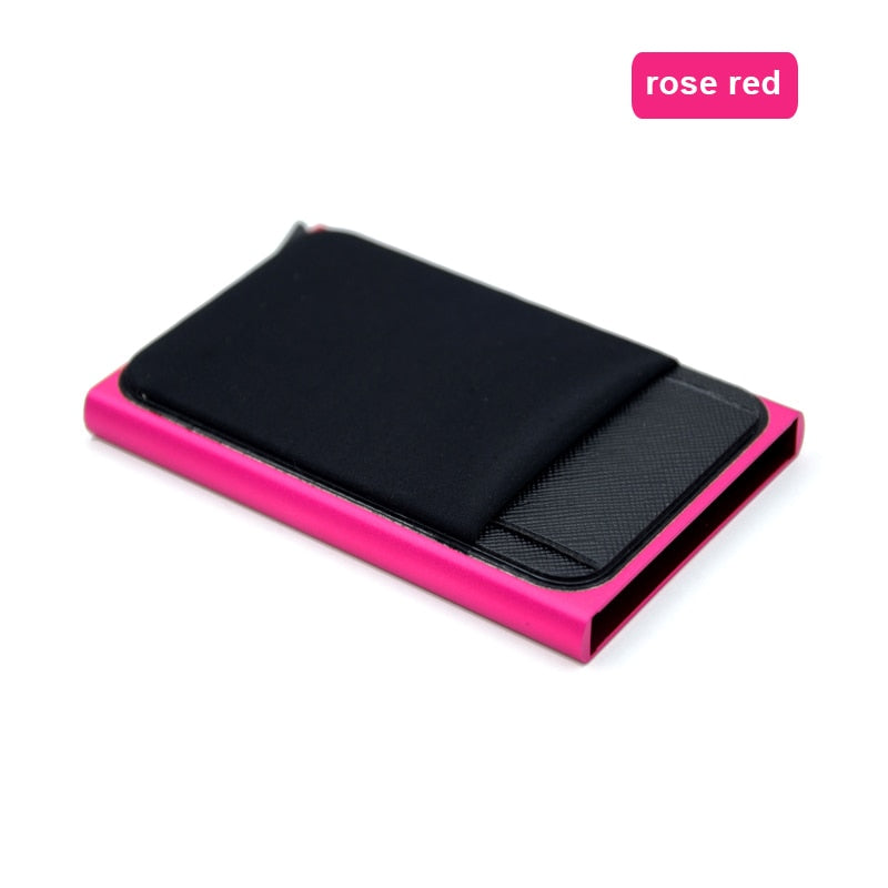 YUECIMIE Slim Aluminum Wallet With Elasticity Back Pouch ID Credit Card Holder Mini RFID Wallet Automatic Pop up Bank Card Case