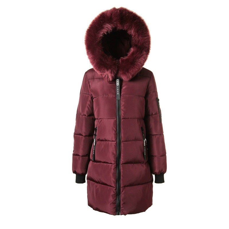 2021 Winter Parka Women&#39;s Long Padded Cotton Casual Fur Hooded Jacket Women&#39;s Thick Warm Parka Women&#39;s Coat Coat