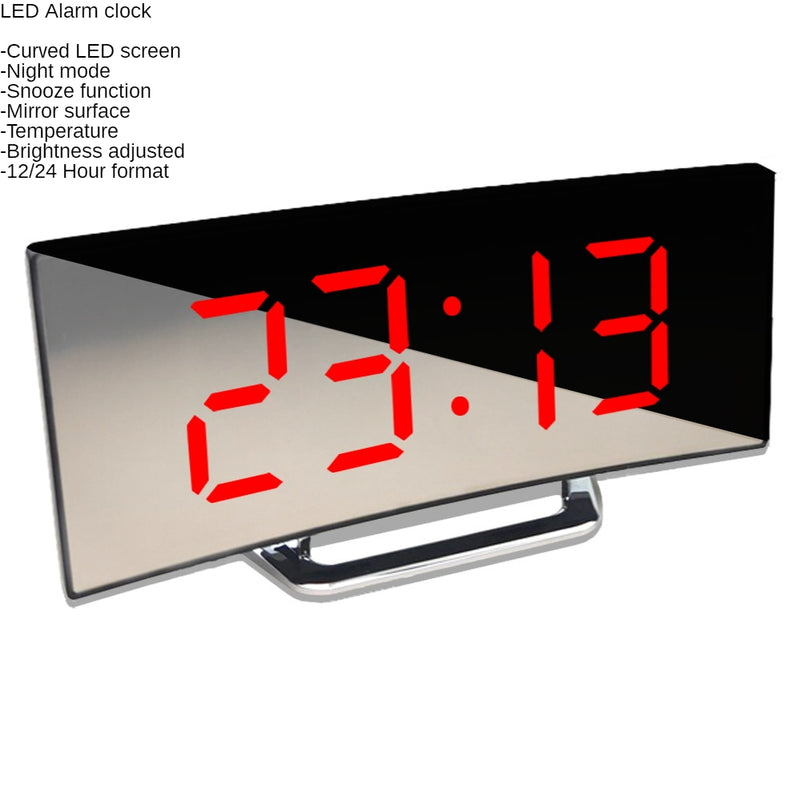 Led Alarm Clock Digital Child Electronic Alarm Clocks Curved Screen Mirror Temperature Clock with Snooze Function Desk Clock