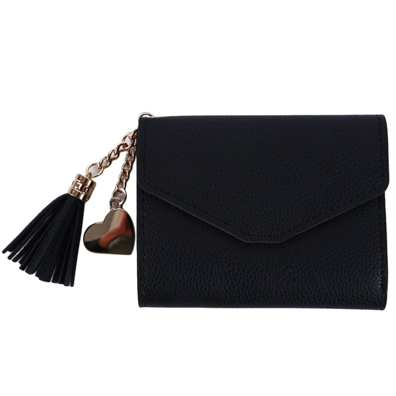 2022 Fashion Small Wallet Women Purse Simple Short Soft Pu Leather Ladies Wallet Card Holder Tassel Patchwork Tri-fold Wallet