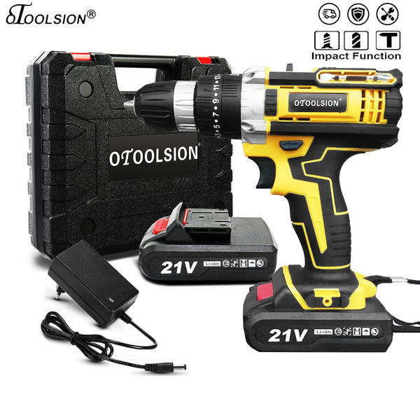 OTOOLSION New 21v Impact Electric Drill Variable Speed Impact Electric Screwdrivers 1500MAh Cordless Drill Lithium Battery