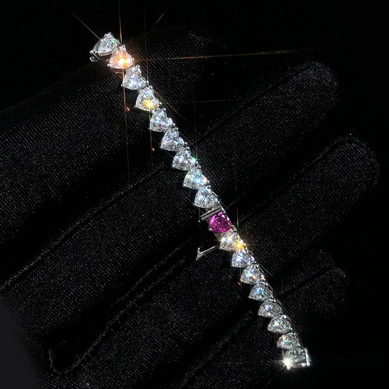 New product fashion jewelry gift 18K white gold pink sapphire heart cut moissanite diamond tennis bracelet