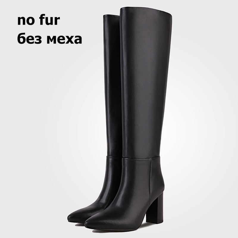 Taoffen 2023 INS Women Genuine Leather Knee High Boots Winter Warm Shoes For Women Fashion Party Club Footwear Size 34-43