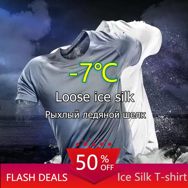 Summer Ice Silk T-shirt Men&#39;s Cold Short Sleeve O-neck Stretch Quick-drying Breathable Sports Shirt Men Autumn Long Sleeves Top