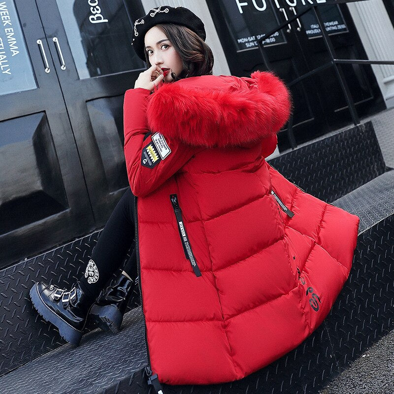 2021 Winter Parka Women&#39;s Long Padded Cotton Casual Fur Hooded Jacket Women&#39;s Thick Warm Parka Women&#39;s Coat Coat