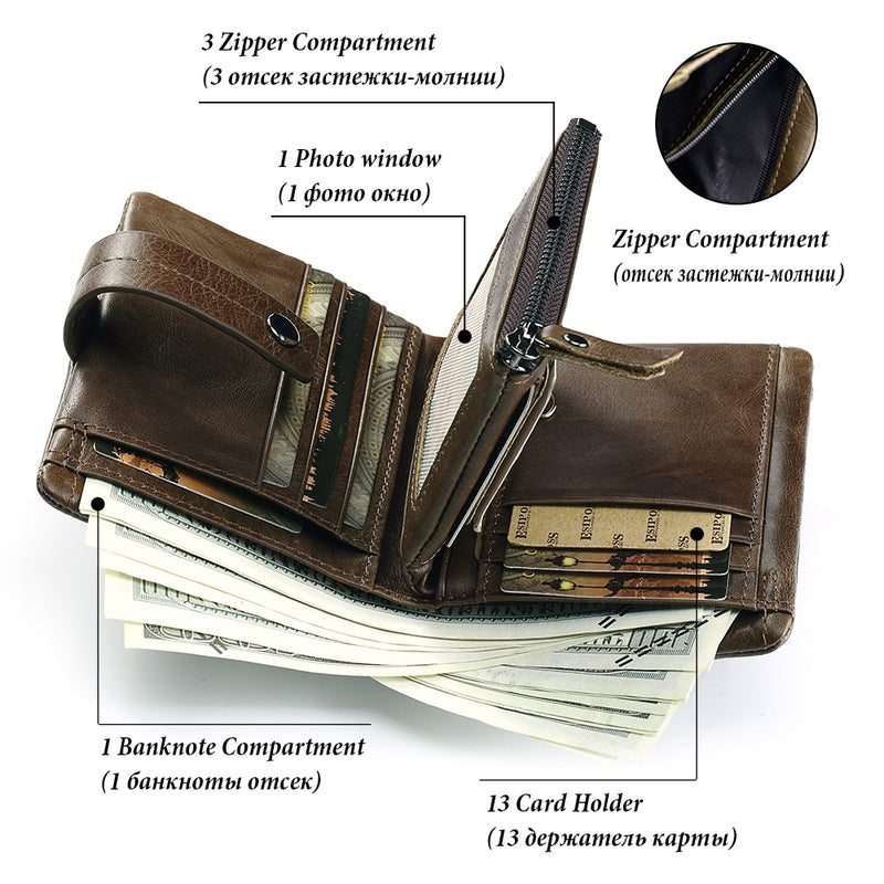 Top Sale 100% Genuine Leather Men Wallet Coin Purse Small Card Holder PORTFOLIO Portomonee Male Walet Pocket Coffee Money