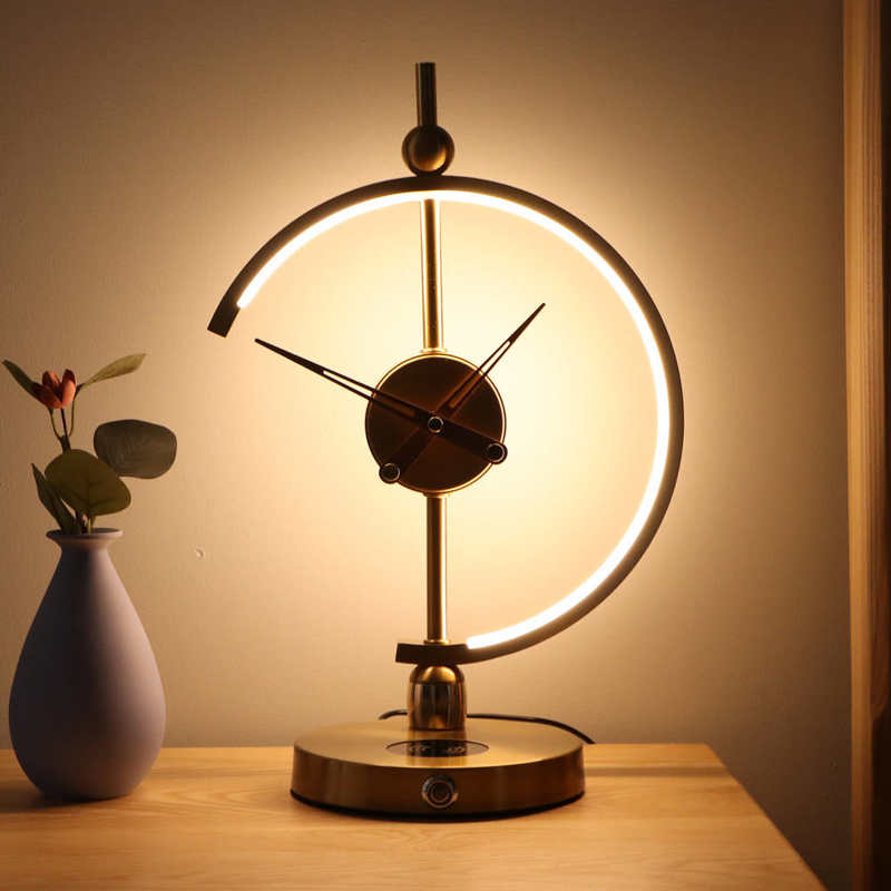 12W LED Clock Lamp Beautiful Stylish Silent Clock Table Lamp Ornament With Wireless Charging Base AC100-240V Home Decoration