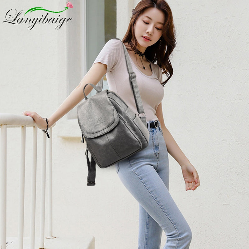 Women Large Capacity Backpack Purses High Quality Leather Female Vintage Bag School Bags Travel Bagpack Ladies Bookbag Rucksack