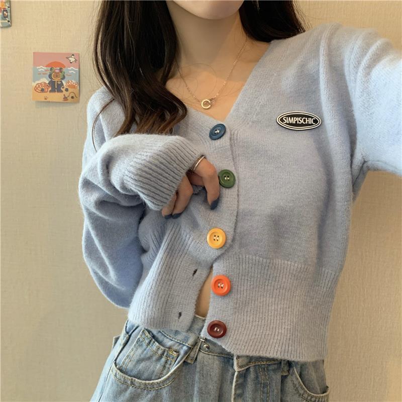 Cardigan for Women Long Sleeve Knitted Sweaters Sweater Cropped Crochet Kawaii V Neck Cardigans Woman Black Tops Cute 2022 Trend