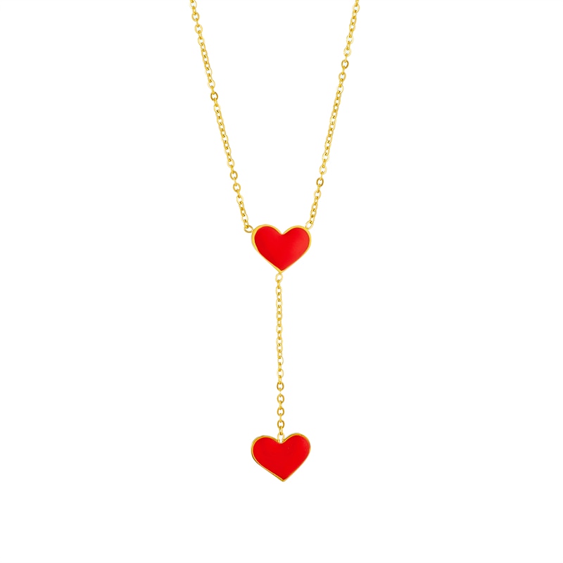 DIEYURO 316L Stainless Steel Red Heart Pendant Necklace For Women New Trend Girls Clavicle Chain Party Birthday Jewelry Gifts