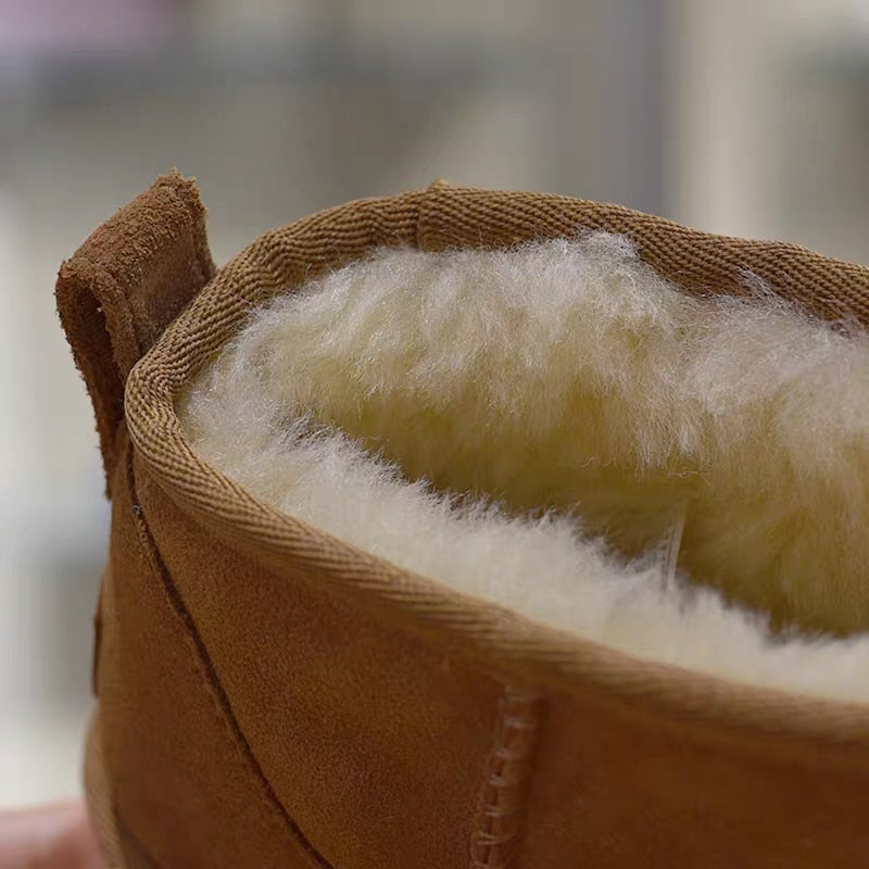 NEW 2023 Style Basic Short Mini Winter Sheepskin Snow Boots Women Waterproof Natural Wool Fur Lined Ankle Warm Flat Shoes 35-44