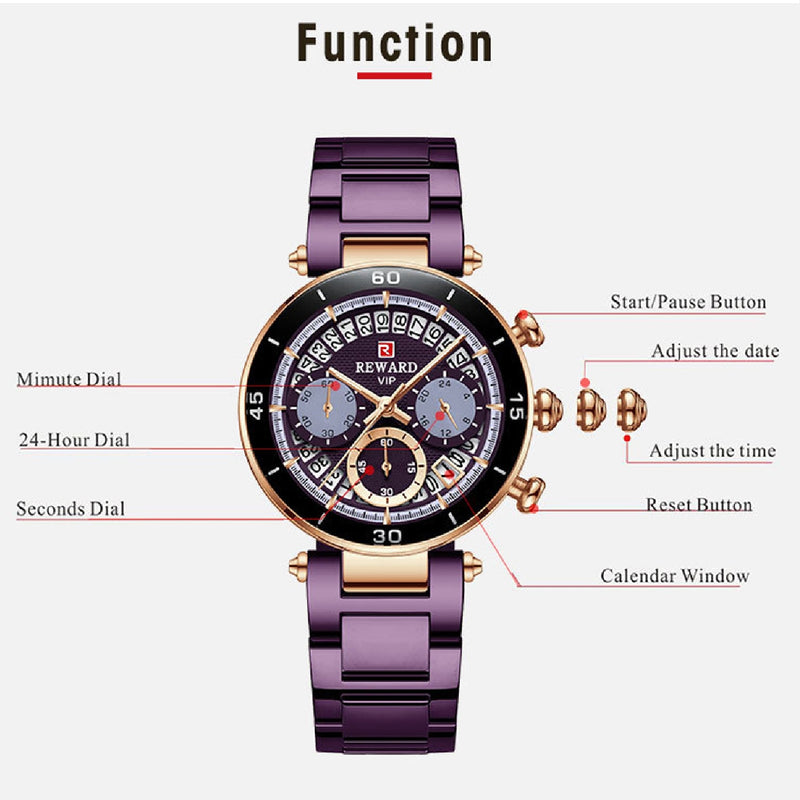 REWARD New Top Luxury Brand Women Watches Waterproof Quartz Clock Ladies Blue Stainless Steel Strap Wristwatch Relogio Feminino