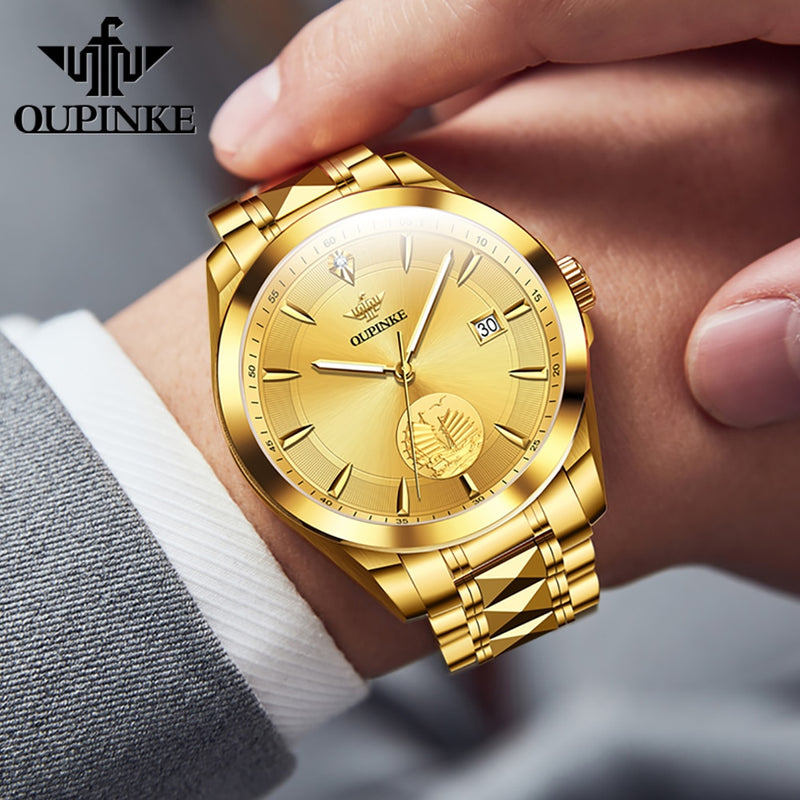 OUPINKE Original Luxury Automatic Watch for Men Luminous Waterproof Sapphire Gold Wristwatches Diving Watch Mechanical Watch