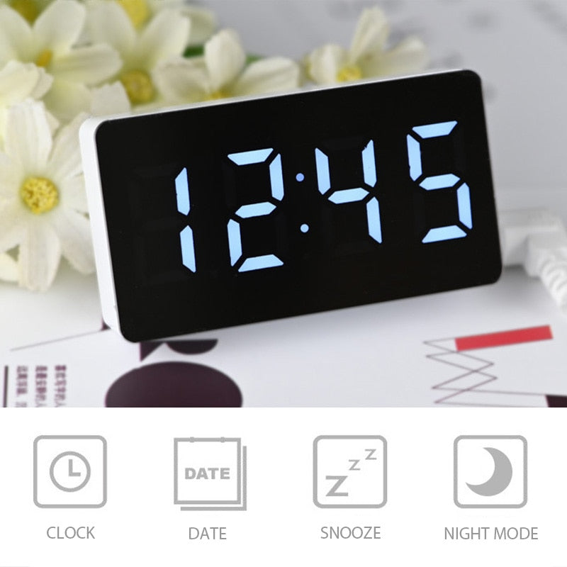 LED Alarm Clock with Mirror Table Clock Temperature Digital Display Clock USB Electronic Snooze Alarm Time Night Light for Child