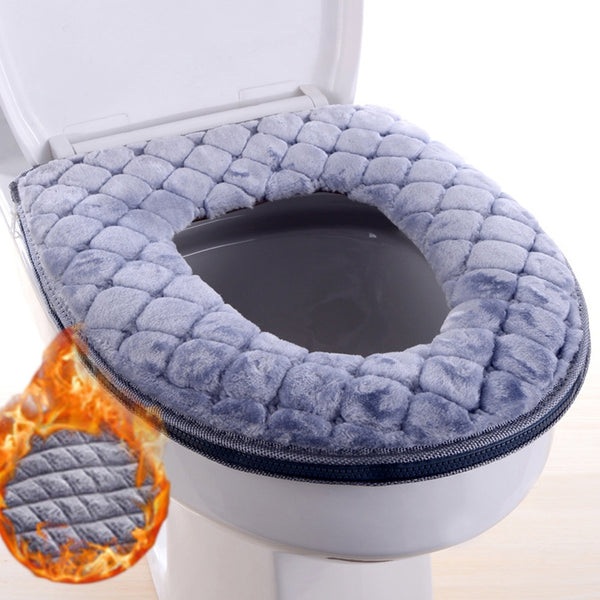 Bathroom Toilet Seat Cover Soft Winter Warm Plush Cushion O-shaped Washable Toilet Lid Cushion Household Supplies 37cm×44cm