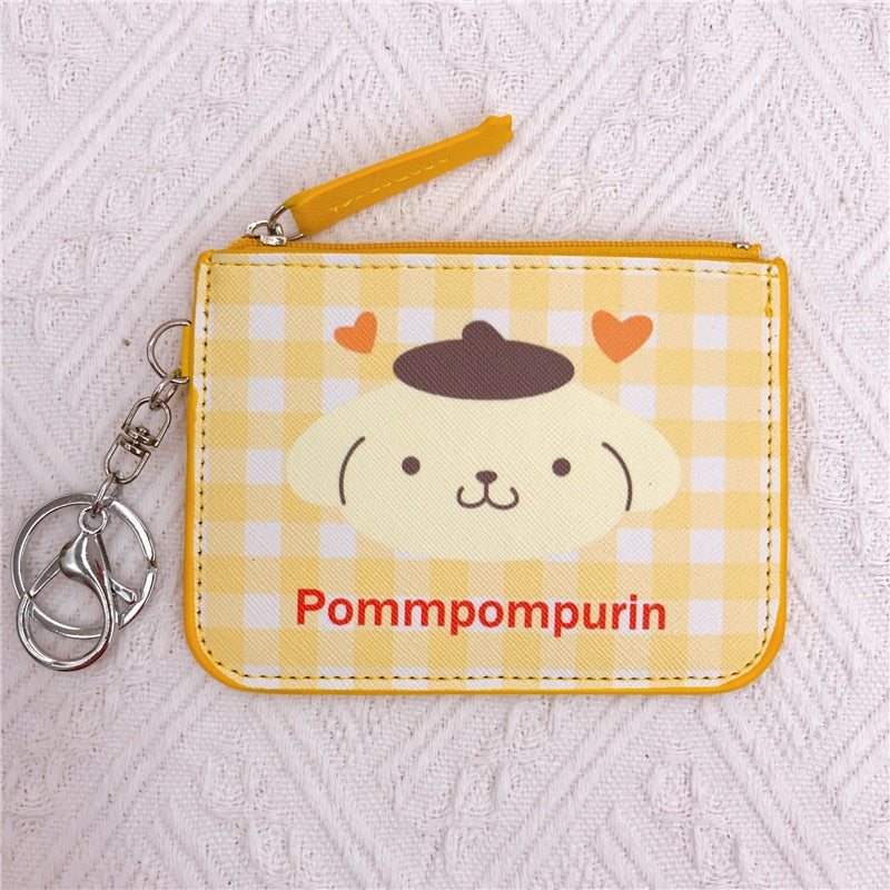 Kawaii  Sanrio Cartoon Bag Cinnamoroll Melody Pachacco Pom Pom Purin Kuromi Leather Card Holder Cute Coin Purse Keychain Pendant