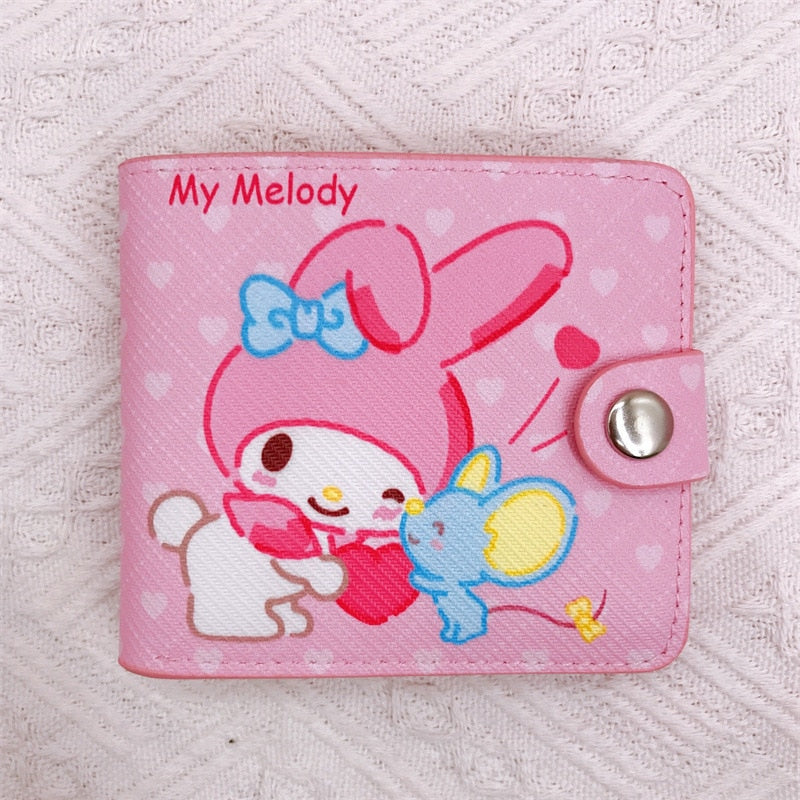 Kawaii Hello Kitty Cinnamoroll My Melody Kuromi Sanrios New Pu Casual Money Bag Coin Purse Card Holder Wallet with Buttons