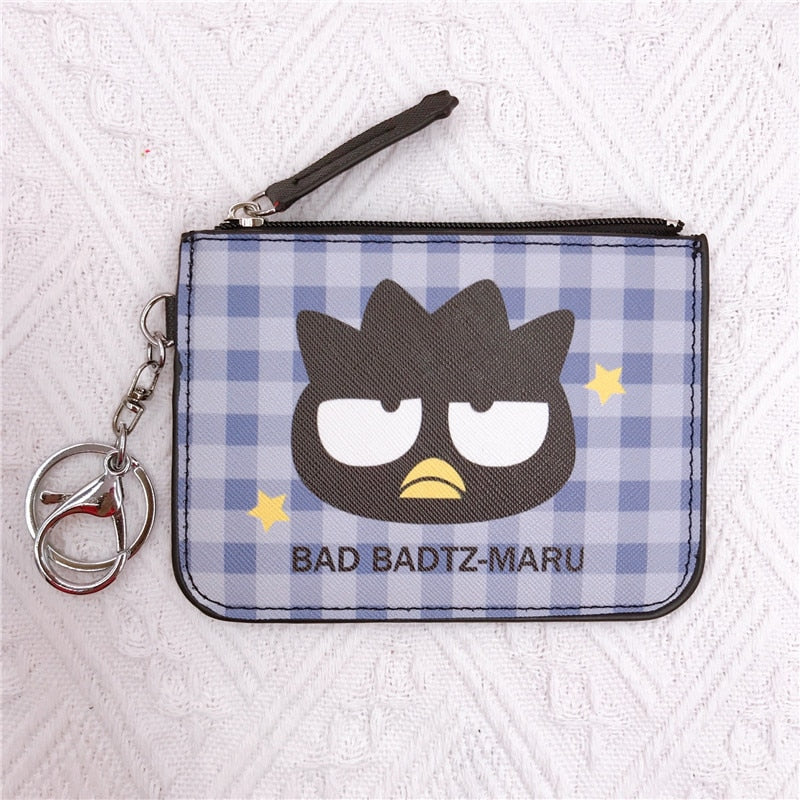 Kawaii  Sanrio Cartoon Bag Cinnamoroll Melody Pachacco Pom Pom Purin Kuromi Leather Card Holder Cute Coin Purse Keychain Pendant