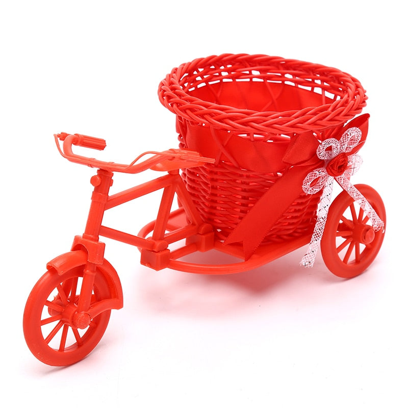 Hot Sale New Plastic White Tricycle Bike Design Flower Basket Container For Flower Plant Home Weddding Decoration