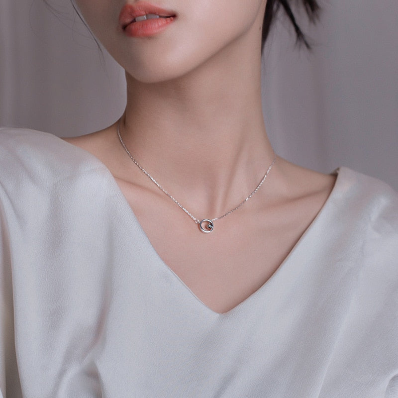 CIAXY Silver Color Geometric Beads Circle Pendants Necklaces for Women Aesthetic Tassel Clavicle Chain Choker Fashion Jewelry