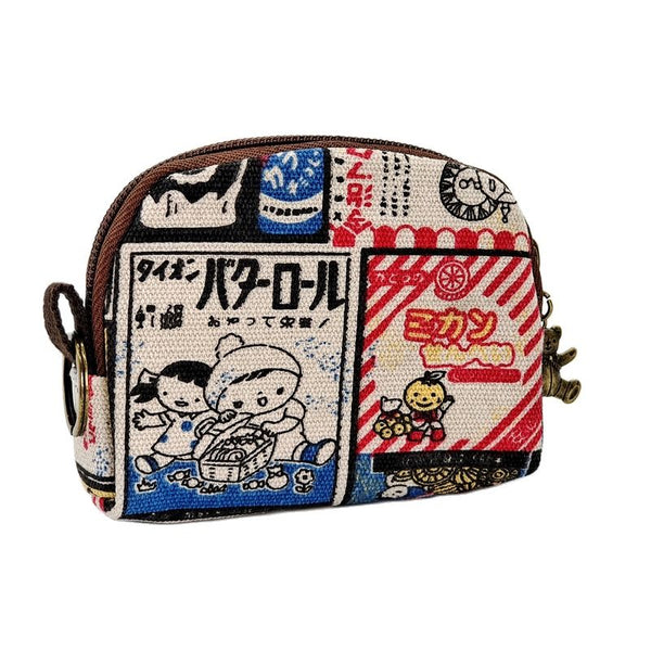 Women&#39;s Canvas Cartoon Prints Keychain Wallet Small Card Organizer Key Pouch Ladies Money Bag Coin Purse for Children Girls Boys