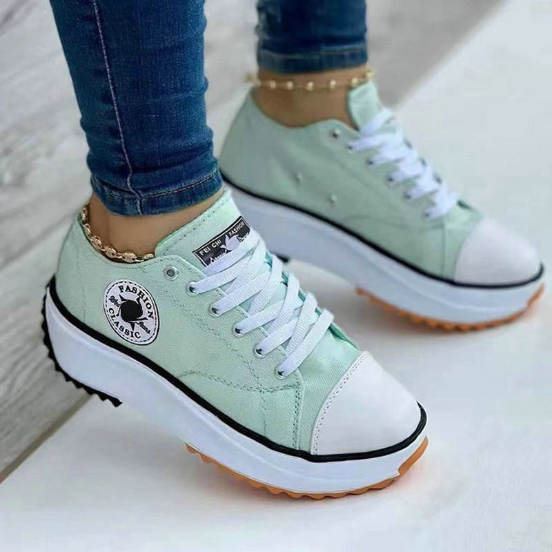 Classic White Canvas Shoes Women Sneakers Solid Lace-Up Casual Platform Shoes for Women Zapatos De Mujer Chaussure Femme