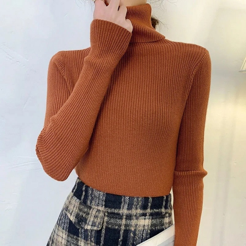 New Turtleneck Jumper Woman Knitted Blouses Fashion Ladies Sweaters Winter 2022 Thermal Striped Long Sleeve Autumn Warm Tops