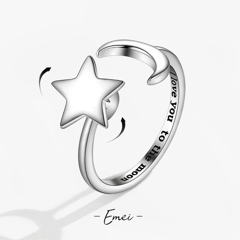 Anti Stress Anxiety Ring Women Sliver Color Open Adjustable Sun Moon Star Ring Spinner Fidget Rings Jewelry Mom Friend Gift