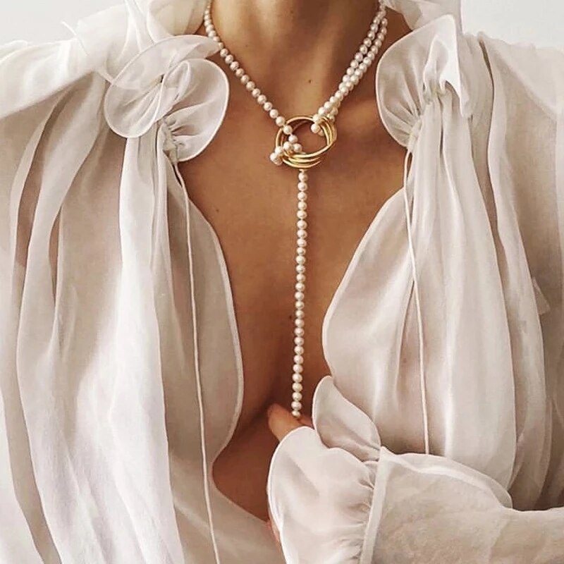 Pearl Pendants Necklace for Women Camellia High Quality Double Layers Long Chains Collares De Moda Number  Flower Party Jewelry