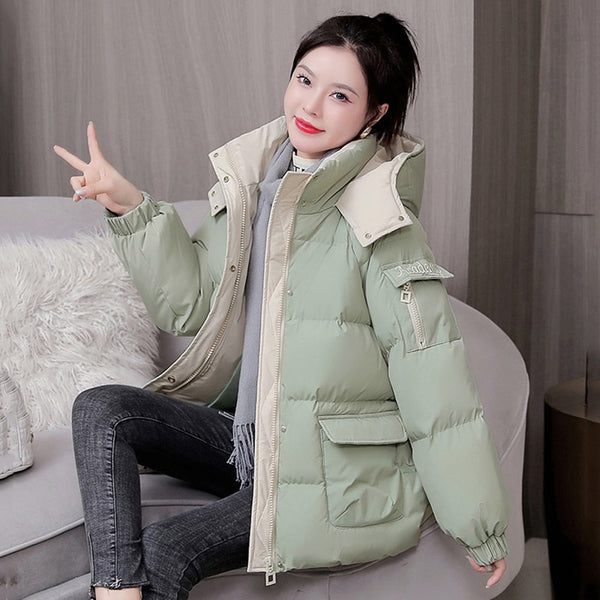 Women Autumn Winter Thicken Warm Parka Female Casual Solid Color Big Pocket Loose Hooded Short Coat Jackets Outwear