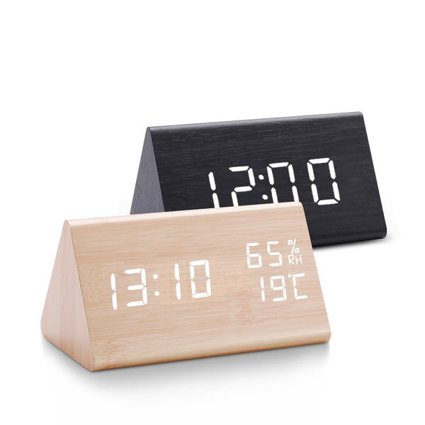 Digital Clock LED Wooden Alarm Clock Table Sound Control Electronic Clocks Desktop USB/AAA Powered Desperadoes Home Table Decor