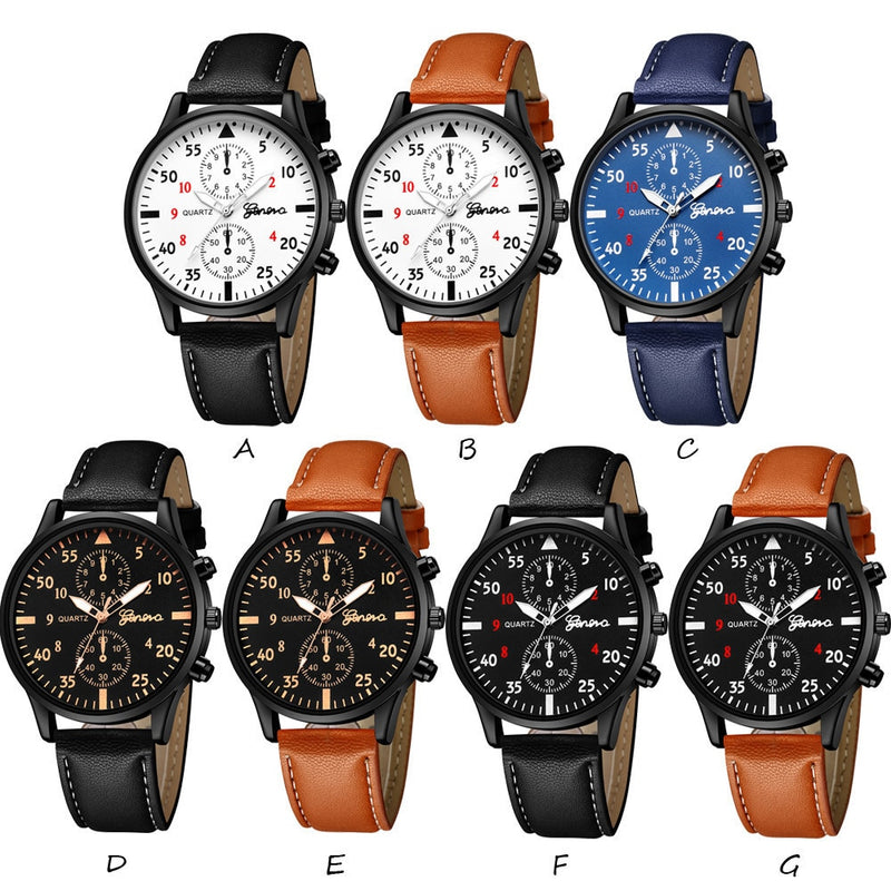 New Male Watch Luxury Bracelet Set Fashion Business Brown Leather Quartz Wrist Watches for Men Gift Set Relogio Masculino