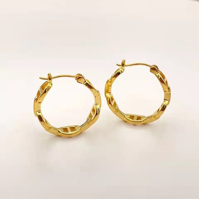 CHUHAN Real 18K Yellow Gold Pig Nose Earrings AU750 For Women Banquet Wedding Luxury Fashion Gifts Hoop Earrings Fine Jewelry