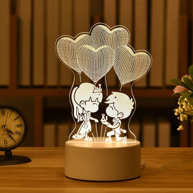 Romantic Love 3D Acrylic Led Lamp for Home Children&#39;s Night Light Table Lamp Birthday Party Decor Valentine&#39;s Day Bedside Lamp