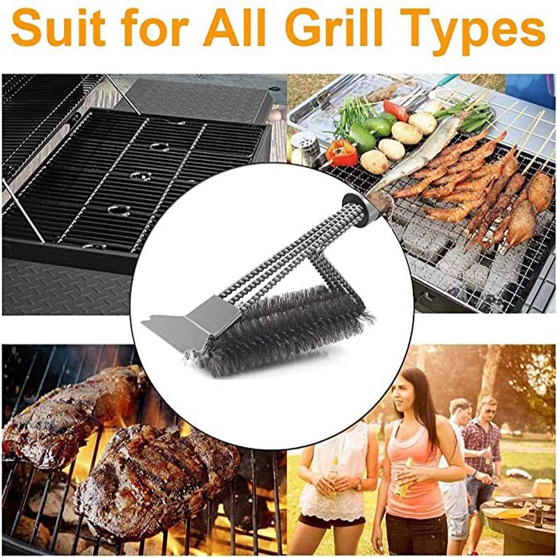 Kitchen Accessories BBQ Grill Barbecue Kit Cleaning Brush Stainless Steel Cooking Tools Wire Bristles Triangle Cleaning Brushes