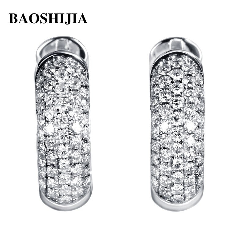 BAOSHIJIA Solid 18k White Gold Natural Diamonds Stud Earrings Simple Genuine Jewelry Women Polish Shank Luxurious