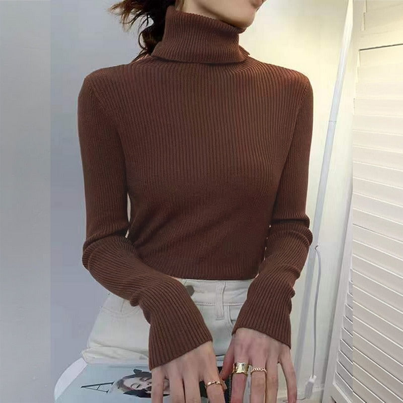 New Turtleneck Jumper Woman Knitted Blouses Fashion Ladies Sweaters Winter 2022 Thermal Striped Long Sleeve Autumn Warm Tops