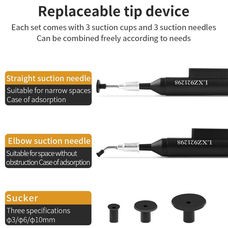 LUXIANZI Vacuum Suction Pen Kit with 3 Sucker IC SMD Tweezers Pick Up Tool Remover Sucker Pump Solder Desoldering Sucking Pens